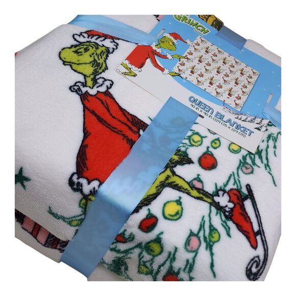 Dr. Seuss The Grinch Queen Plush Blanket 90" X 90" Christmas Soft & Warm Holiday - Picture 10 of 12